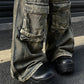 Retro Large Workwear With Pocket Wide Leg Jeans