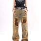 Camouflage Stitching Distressed Raw Hem Jeans Men