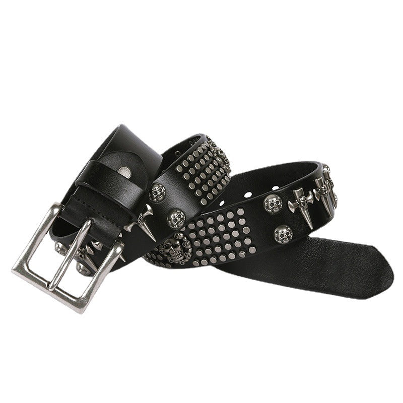 Punk First Layer Cowhide Men's DJ Belt Skull All-Match Belt