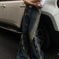 Men's Loose Double Zipper Yellow Mud Color Slightly Flared Jeans