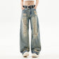 Graffiti Distressed Dirty Ripped Denim Trousers