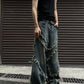 Burrs Tassels Patchwork Design Wide Leg Jeans