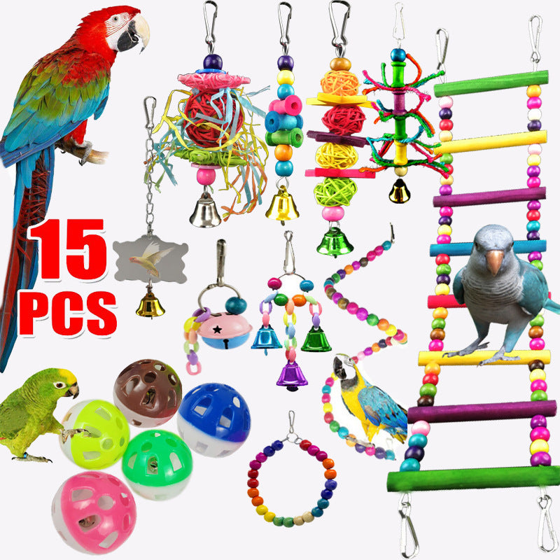 Parrot Combination Toy 10-Piece Set Wooden Bead Rotating Ladder Swing Stand Wooden Ladder Sepak Takraw Chewing Toy