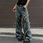 Burrs Tassels Patchwork Design Wide Leg Jeans