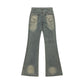 Contrast Color Knee Hole Denim Bell-bottom Pants Men