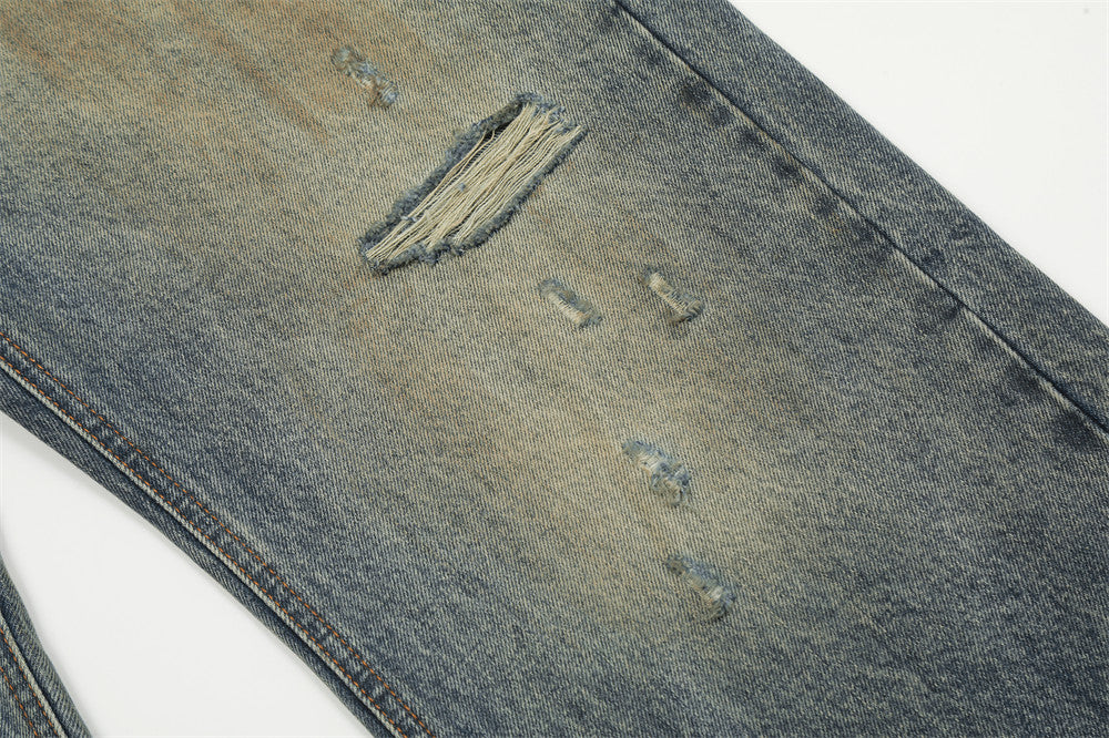 Waste Soil Punk Make Old Ripped Denim Dirty Pants Men