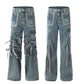Drawstring Ruffle Design Sense Denim Trousers Men