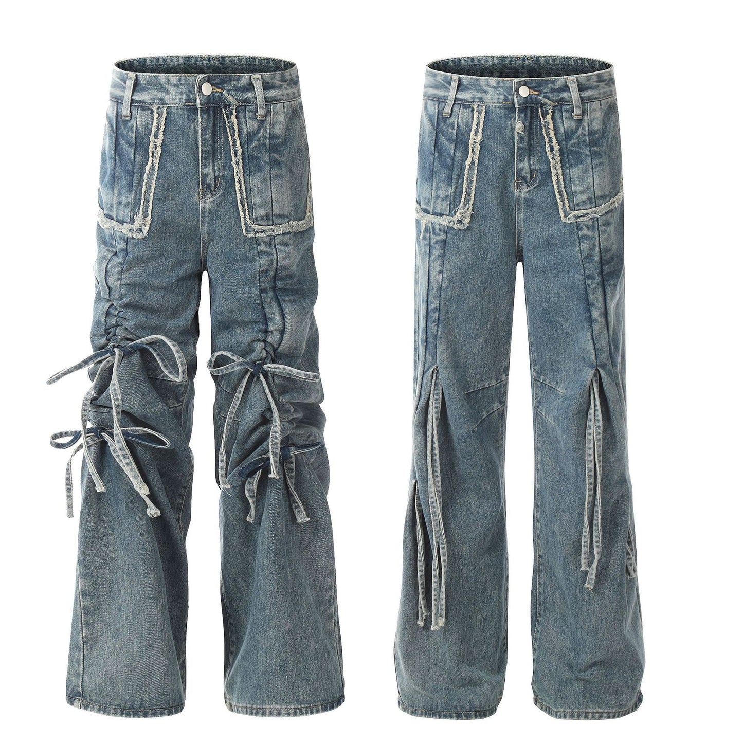 Drawstring Ruffle Design Sense Denim Trousers Men