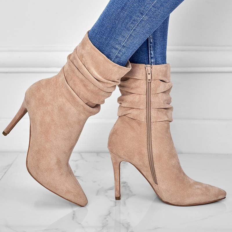 Women's Fashion Suede Pointed High Heels Boots Shoes