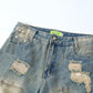 Graffiti Distressed Dirty Ripped Denim Trousers
