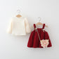 Girls Long Sleeve Bowknot Corduroy Suspender Outfit