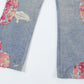 Design Color Matching Lace Denim Straight-leg Trousers Fashion