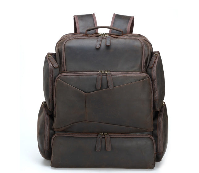 Vintage Travel Genuine Leather 17-inch Outdoor Large Capacity Crazy Horse Computer Backpack