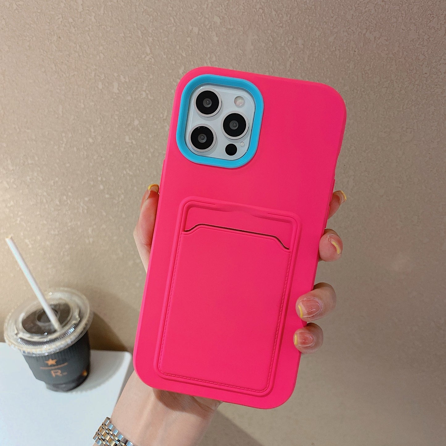 Compatible with Apple , Two-color Card Case Liquid Skin Feel Case