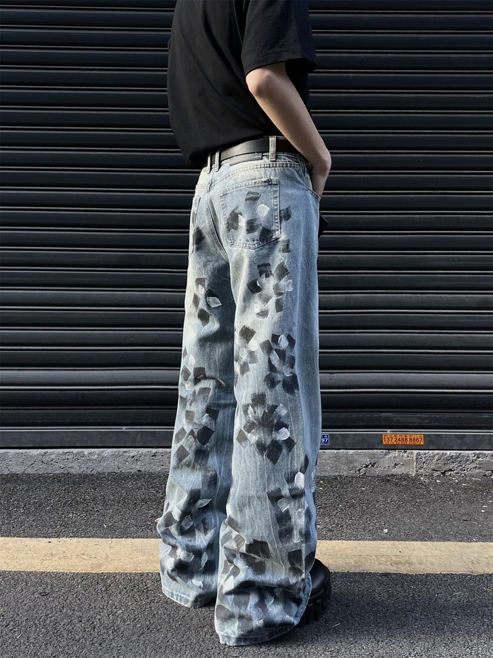 Slightly Flared Wide Leg Jeans Men's Loose Trousers