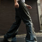 Men's Loose Double Zipper Yellow Mud Color Slightly Flared Jeans