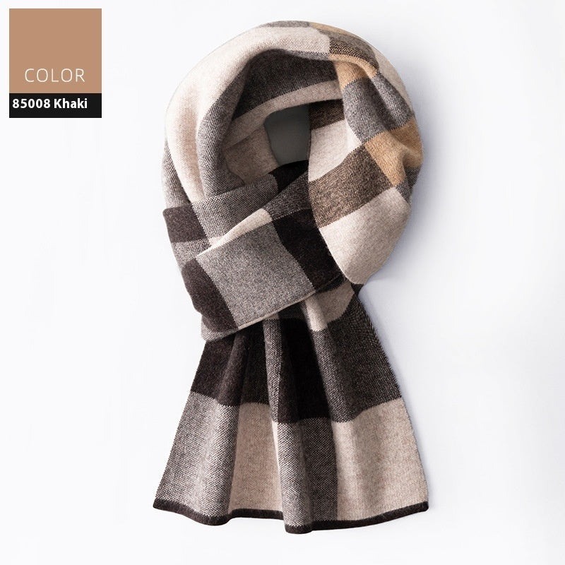 Wool Scarf Men's Winter Plaid Double-sided Scarf