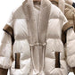 V-neck Frog Button Stitching Furry Padded Down Jacket Cotton-padded Coat
