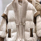 V-neck Frog Button Stitching Furry Padded Down Jacket Cotton-padded Coat