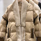 V-neck Frog Button Stitching Furry Padded Down Jacket Cotton-padded Coat