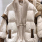 V-neck Frog Button Stitching Furry Padded Down Jacket Cotton-padded Coat