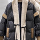 V-neck Frog Button Stitching Furry Padded Down Jacket Cotton-padded Coat