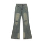 Contrast Color Knee Hole Denim Bell-bottom Pants Men