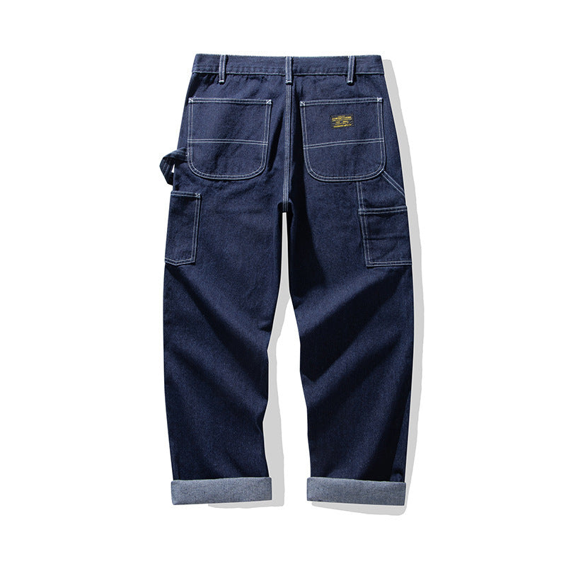 Men's Multi-pocket Striped Outdoor Primary Color Jeans