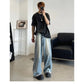 Retro Reverse Pocket Flip-down Jeans Men's Washed Wide-leg Pants