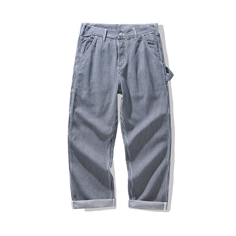 Men's Multi-pocket Striped Outdoor Primary Color Jeans