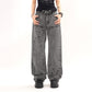 Heavy Industry Washed And Worn Denim Cargo Pants Retro Loose Wide Leg Straight Mop Trousers