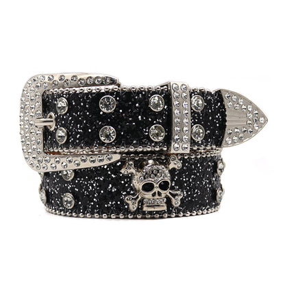 Rhinestone Skull Wide Belt Men