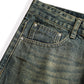 Vintage Men's Loose Yellow Mud Dyed Jeans