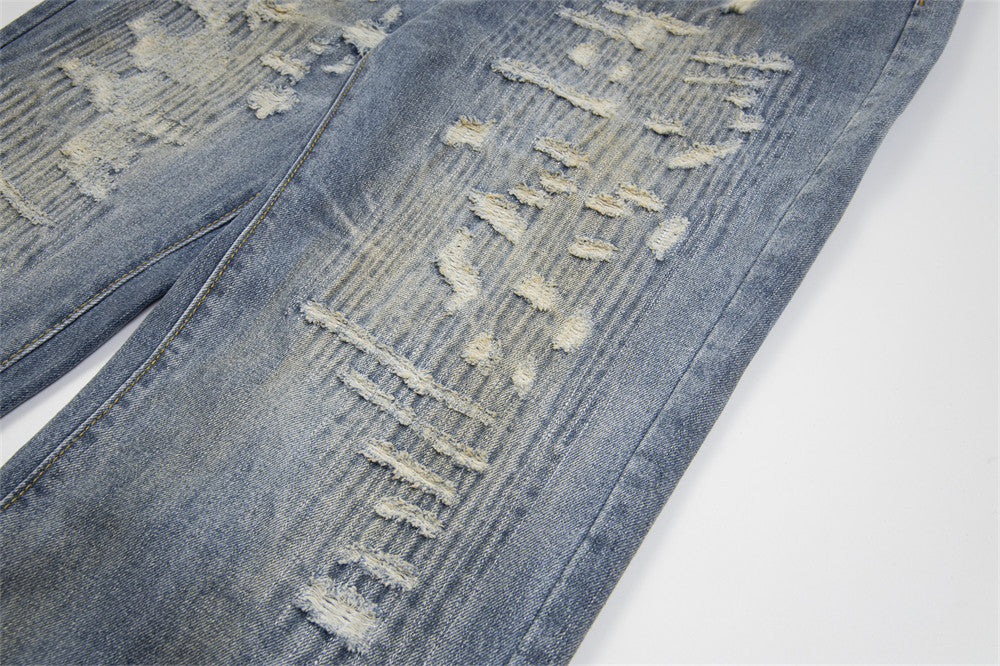 Punk Make Old Ripped Letter Denim Trousers Men