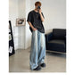 Retro Reverse Pocket Flip-down Jeans Men's Washed Wide-leg Pants