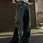 Men's Loose Double Zipper Yellow Mud Color Slightly Flared Jeans