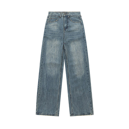 Washed And Worn Worn Denim Trousers Men's Pleated