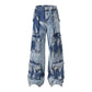 Retro Multi-pocket Tie-dye Cargo Jeans Loose Straight Trousers