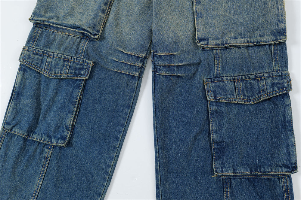 Gradient Tie-dye Denim Cargo Pants Trousers Men's Clothing
