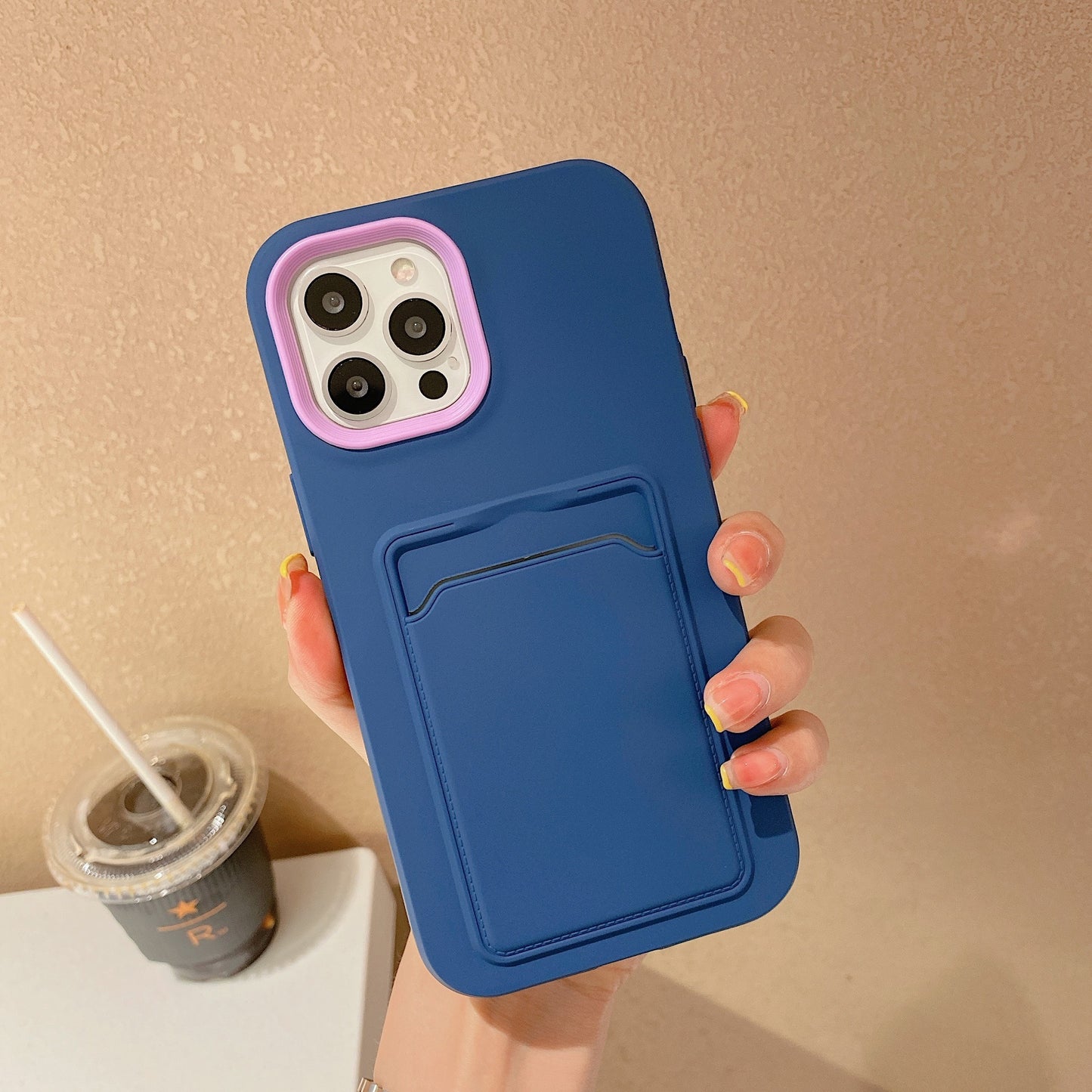 Compatible with Apple , Two-color Card Case Liquid Skin Feel Case