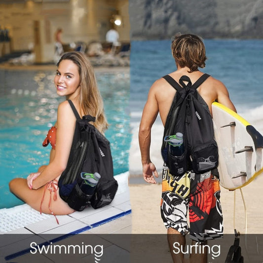 Swim Mesh Drawstring Backpack Belt Wet Bag Beach