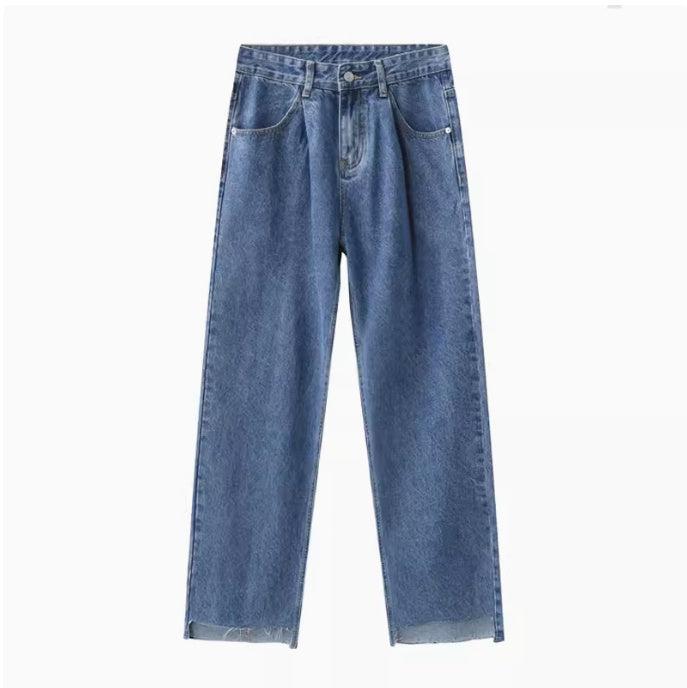 Retro Casual Irregular Slit Simple Jeans