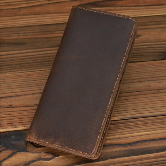 Men's Fashion Crazy Horse Leather Long Wallet