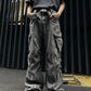 Pleated Workwear With Pocket Jeans Loose-fitting Wide-leg Trousers