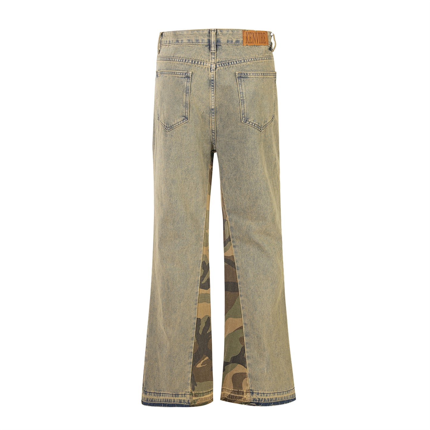 Camouflage Stitching Distressed Raw Hem Jeans Men