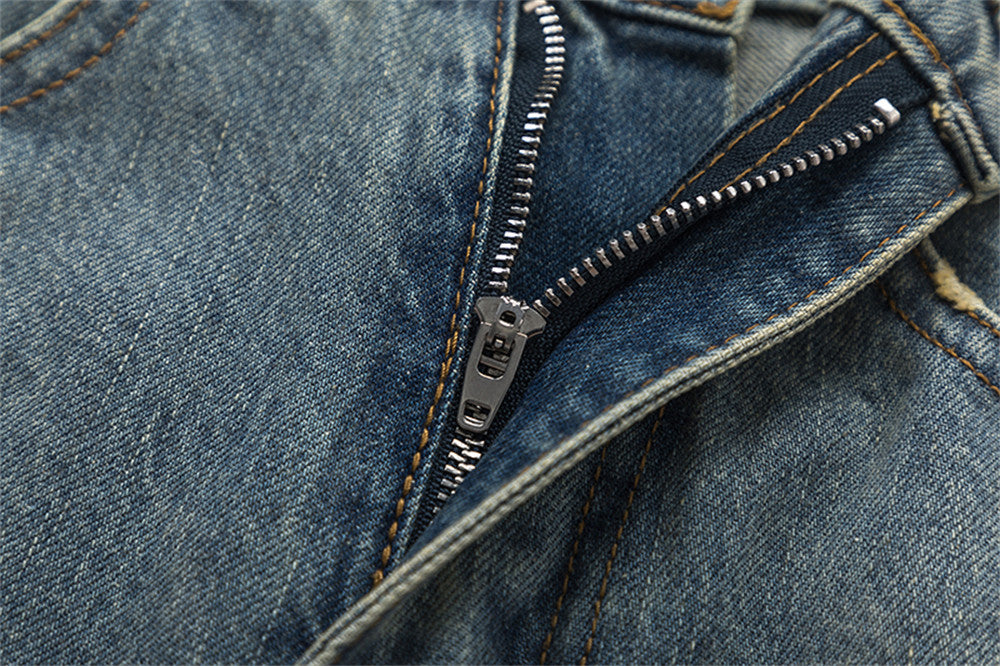 Washed And Worn Worn Denim Trousers Men's Pleated