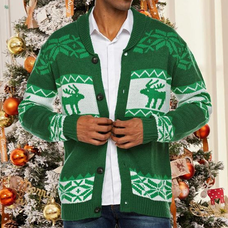 Men's Christmas Jacquard Sweater Button Cardigan Sweater Coat