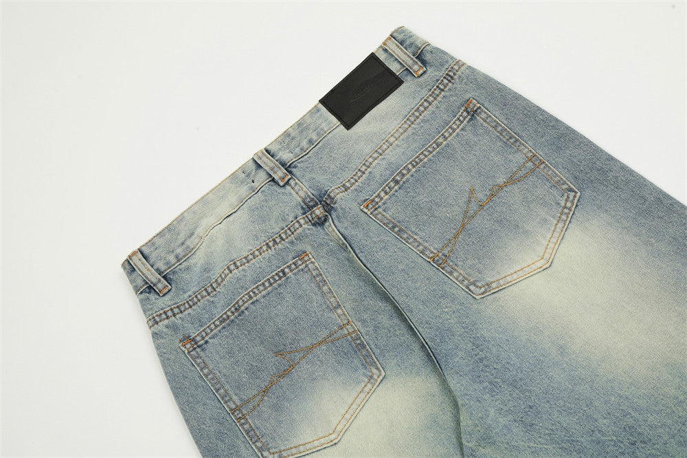 Retro Straight Jeans Men's Punk Distressed