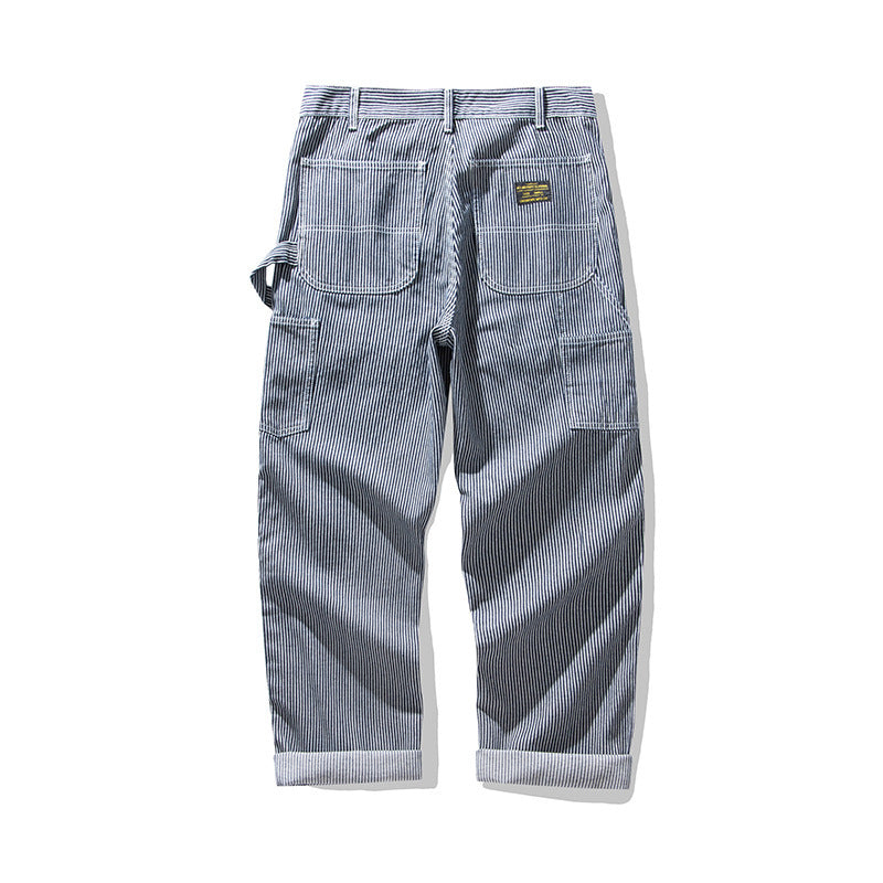 Men's Multi-pocket Striped Outdoor Primary Color Jeans