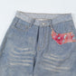 Design Color Matching Lace Denim Straight-leg Trousers Fashion